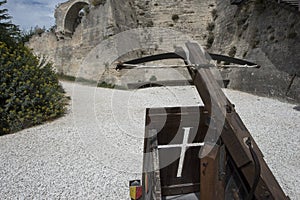 Reproduction of a crossbow in Les Baux-de-Provence, France