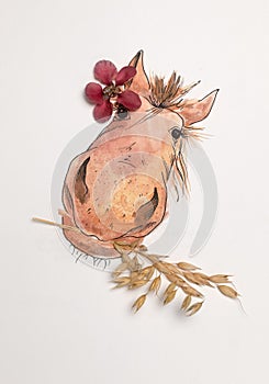 reproduction watercolor funny horse roast oats