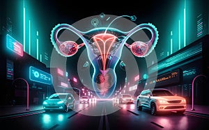 The reproductive system set against a futuristic backdrop