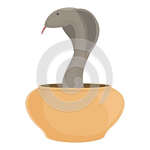 Reptile basket icon cartoon vector. Snake charmer