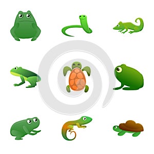 Reptile icon set, cartoon style