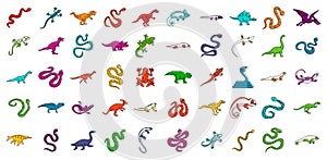 Reptile icon set, color outline style