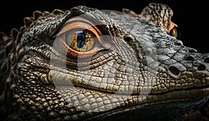 Reptile portrait endangered crocodile staring at camera ,generative AI