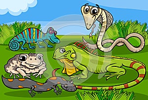 Reptiles and amphibians group cartoon