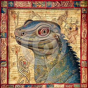 Reptilian majesty: medieval illuminated manuscript portrait