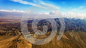 Republic of Afghanistan, the Hindu Kush Mountains and the plain in front of them, aerial photography