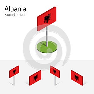 Republic of Albania flag, vector set of 3D isometric icons