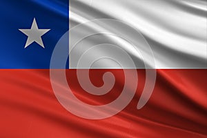 Chile flag with fabric texture, official colors, 3D illustration photo