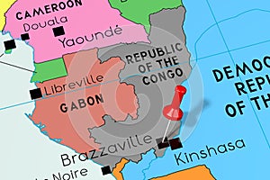 Republic of the Congo, Brazzaville - capital city, pinned on political map