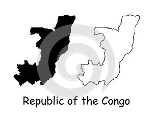 Republic of the Congo Map. Congo Brazzaville Black silhouette and outline map isolated on white background. The Congo Border