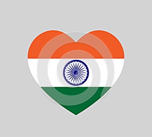 Republic Day of India, love India vector symbol, heart shape indian flag