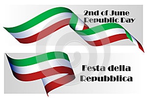 Republic Day in Italy, 2nd of June, traditional summer festival poster template with 3D realistic ribbon colored as