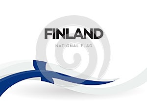 The Republic of Finland waving flag banner. Finnish blue and white patriotic ribbon poster. Independence day of Finland