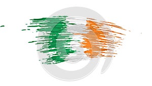 Republic of ireland flag animation. Brush painted irish flag on a white background. Brush strokes, grunge. Ireland state patriotic