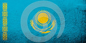 The Republic of Kazakhstan National flag. Grunge background