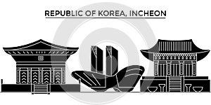 Republic Of Korea, Incheon architecture vector city skyline, travel cityscape with landmarks, buildings, isolated sights