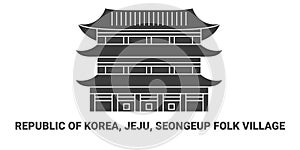 Republic Of Korea, Jeju, Seongeup Folk Village, travel landmark vector illustration
