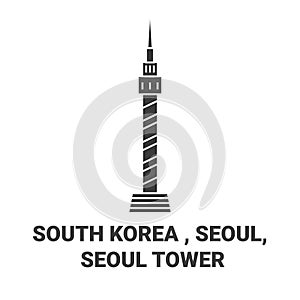 Republic Of Korea, Seoul, Seoul Tower travel landmark vector illustration