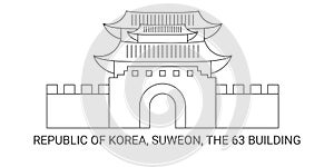 Republic Of Korea, Suweon, The Building, travel landmark vector illustration