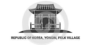 Republic Of Korea, Yongin, Folk Village travel landmark vector illustration