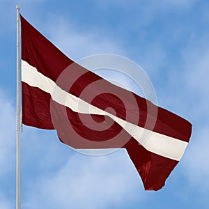 Republic of Latvia state flag, Latvian national carmine red vivid crimson and white bicolour ensign, official European Union