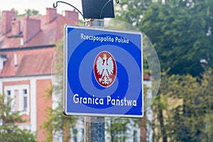 Republic of Poland border sign with Polish inscription Republic of Poland, state border photo