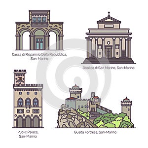 Set of San Marino famous monuments in line photo