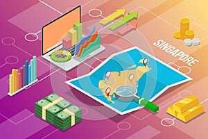 Republic of singapore isometric business economy growth country with map and finance condition - vector illustration
