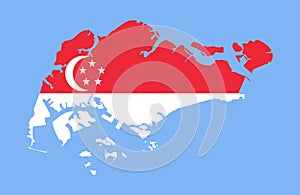 Republic of Singapore map with flag inside on a blue background.