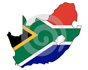 Republic of South Africa map with flag - outline of a state with a national flag