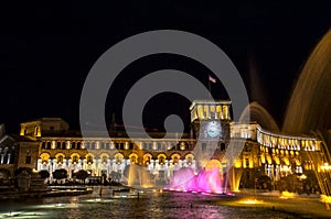 Republic Square at night in Yerevan, Armenia