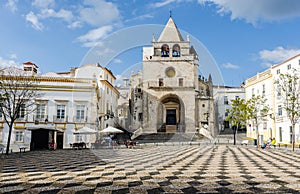 Republic Square in the town of Elvas and Cathedral of Our Lady o
