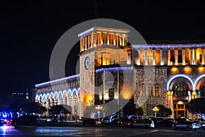 Republic Square of Yerevan and Christmas tree. Armenia.