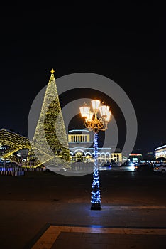 Republic Square of Yerevan and Christmas tree. Armenia.