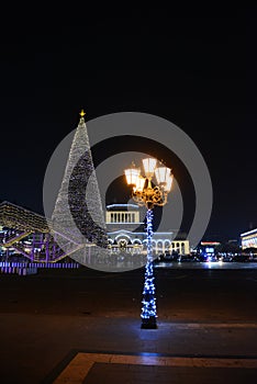 Republic Square of Yerevan and Christmas tree. Armenia.