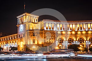 Republic Square in Yerevan at night, Armenia.