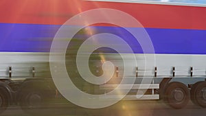 Republic of Srpska flag shown on the side of a large truck