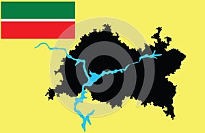 Republic of Tatarstan map silhouette, Tatarstan flaf . photo
