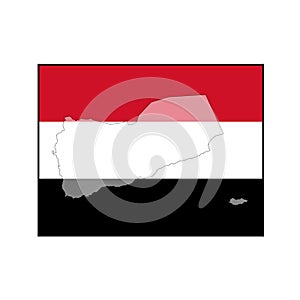 Republic of Yemen Flag Button square on isolated white with map in center for Middle East or Arabian Gulf push button concepts.