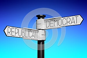 Republican, democrat - politics concept - signpost with two arrows