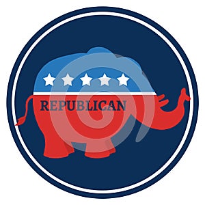 Republican Elephant Cartoon Blue Circle Label