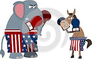 Republican Elephant And Democrat Donkey Is Boxing