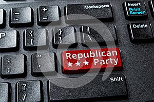 Republican Party red key on a decktop computer keyboard. Concept of voting online for Republican Party, politics, United States