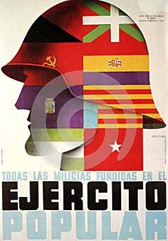 Republican poster Army popular militias. Spanish civil war