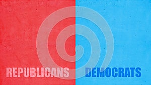 Republicans, Democrats text on red and blue color background. USA elections choice