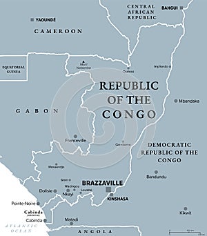 Republic of the Congo, also known as the Congo, gray political map photo
