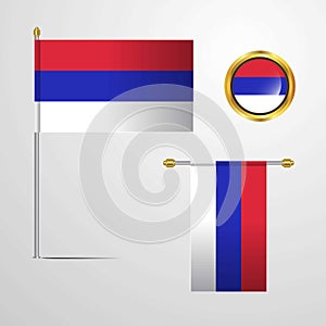 Republika Srpska waving Flag design with badge vector