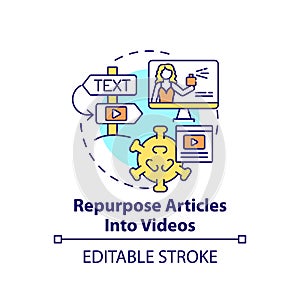 Repurpose articles into videos concept icon