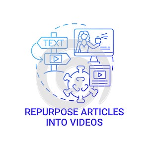 Repurpose articles into videos concept icon