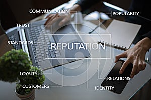 Reputation and customer relationship business concept on virtual screen